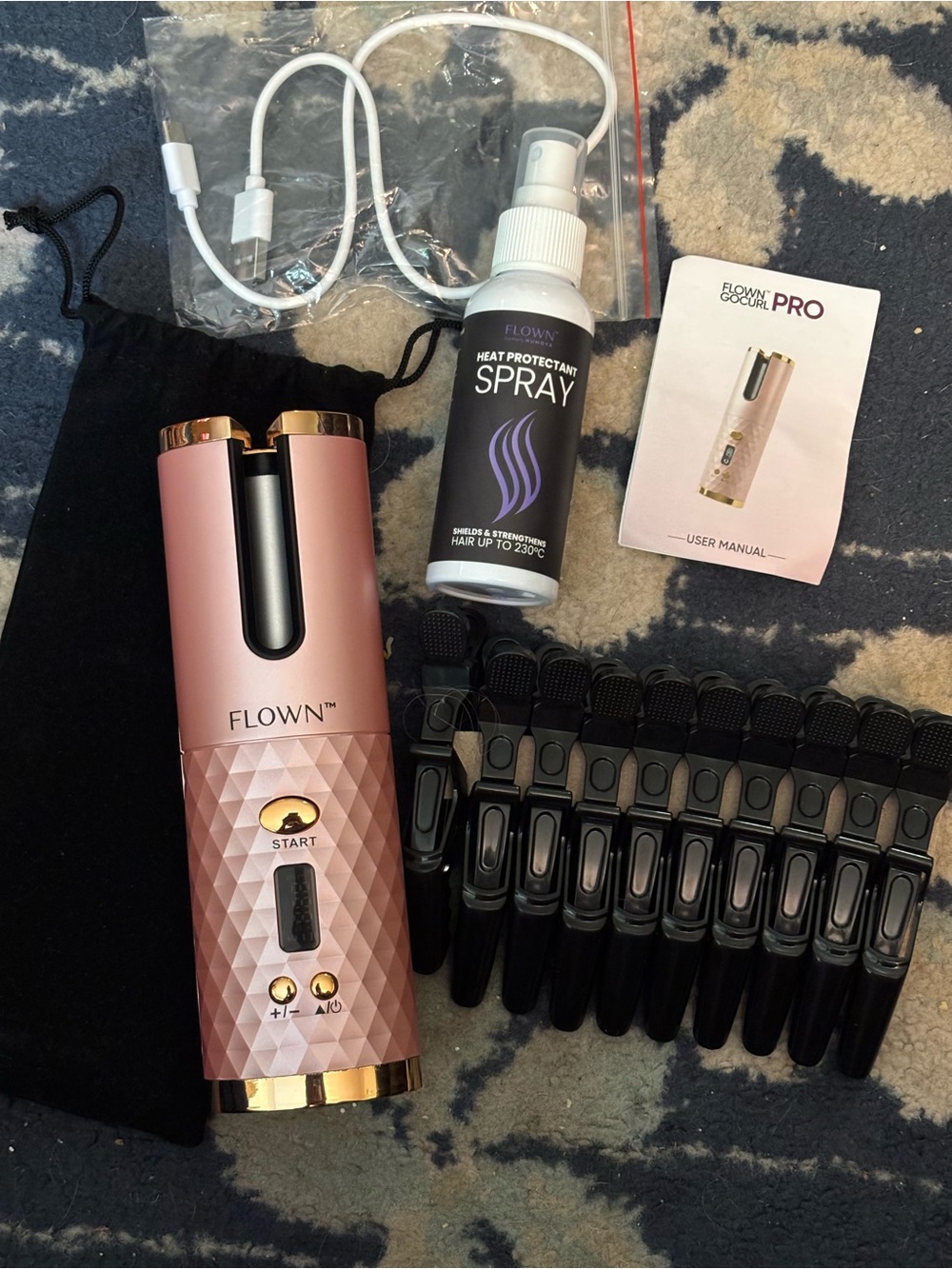 Pro Rose Gold Automatic Hair Curler with Heat Protectant Spray
